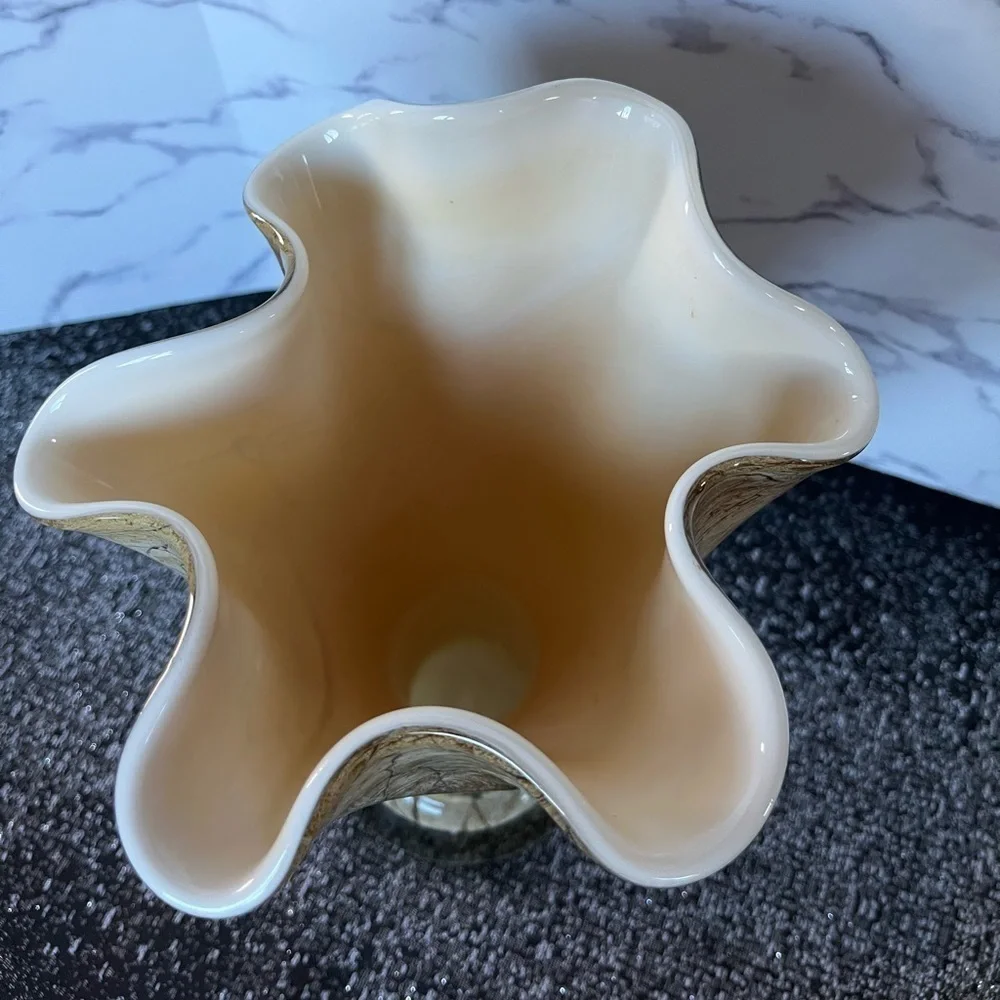 Josefina Krosno Hand-blown Flueta Glass Vase Art-Marbled Finish-Made in Poland